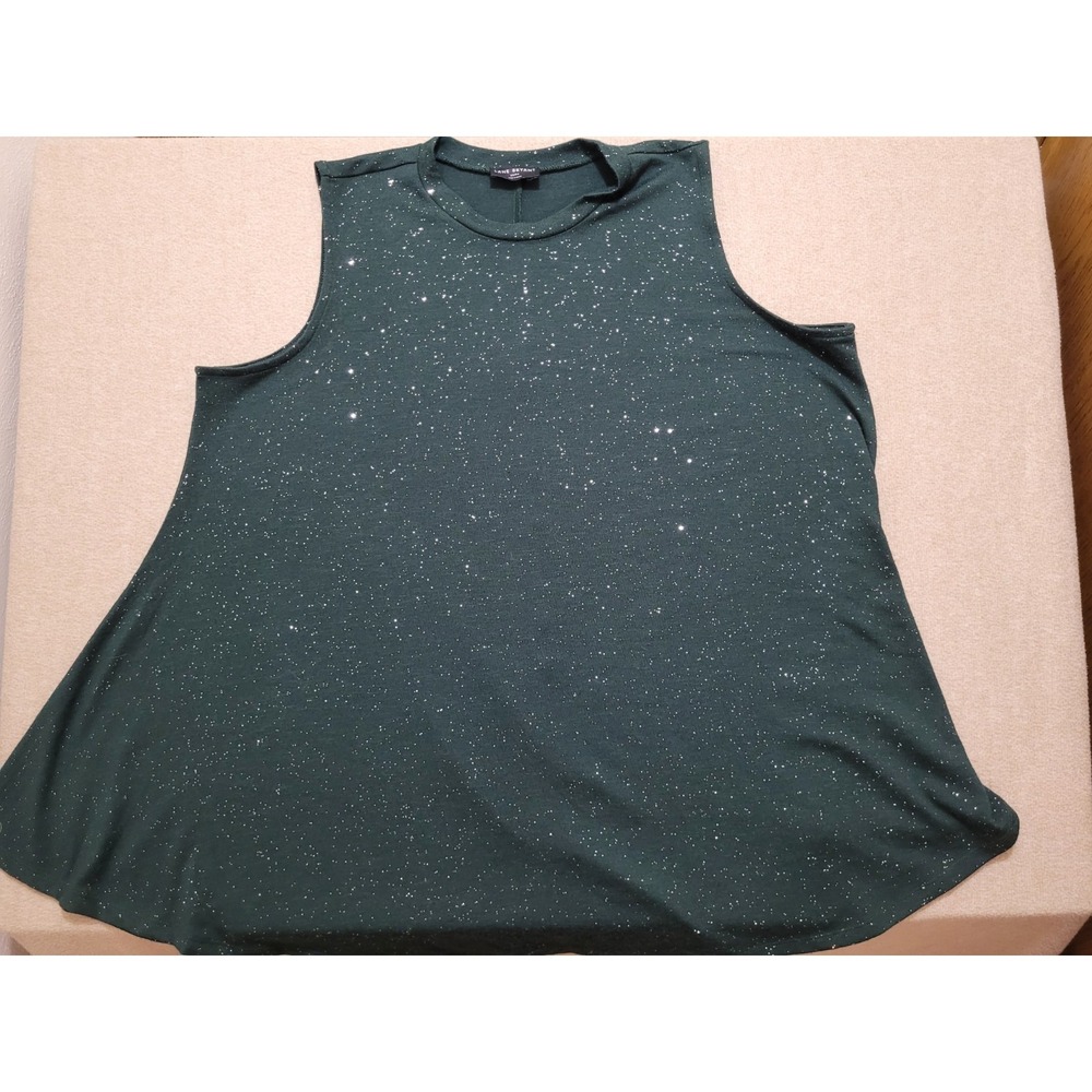 Lane Bryant Womens Green Swing High-Neck Glitter Sleeveless Tunic Size 22/24 (L)